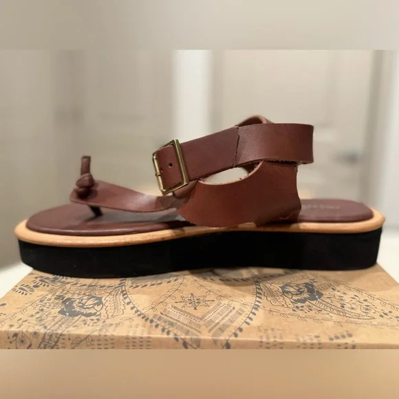 NWT Free People Hazel Flatform Sandals 9 Coconut Shell Brown Leather Toe Post - Picture 13 of 15